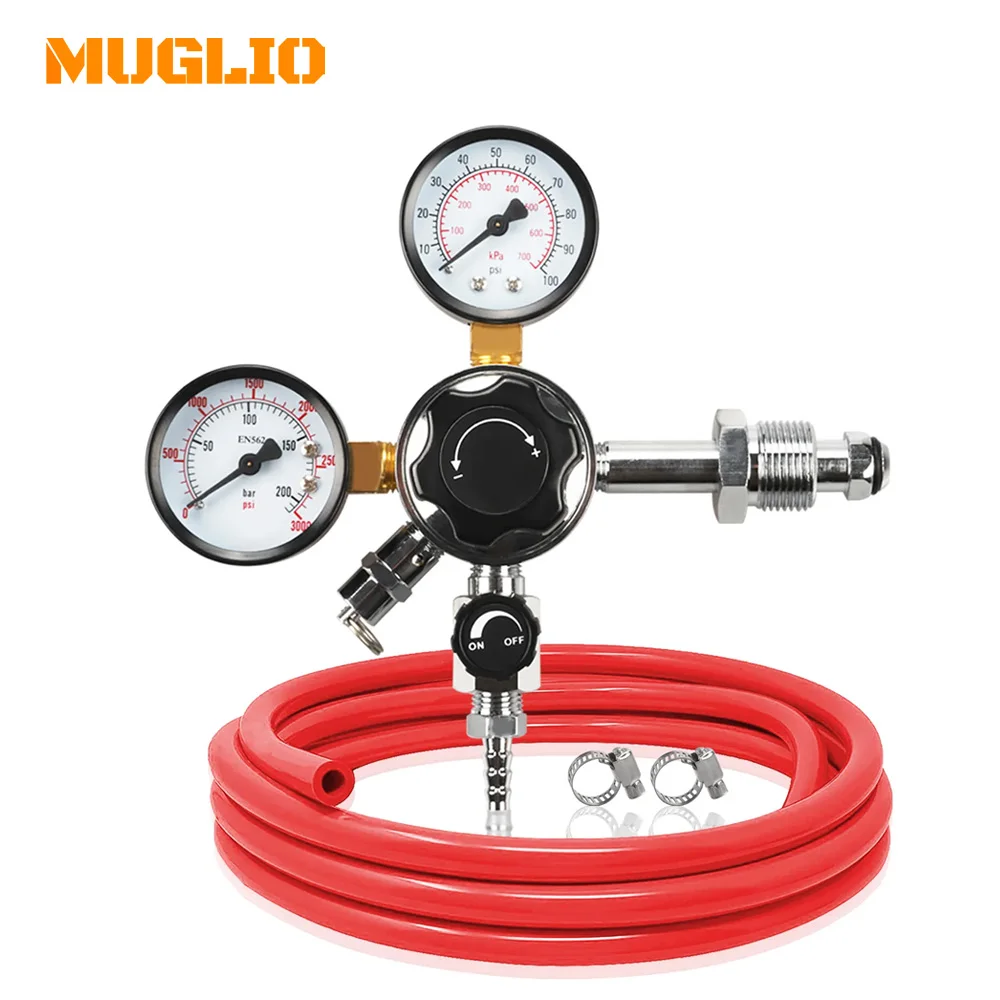 Dual Gauge Nitrogen Regulator - Draft Beer CGA580 Nitrogen Regulator Keg Regulator with Pressure Release Valve and Blue Gas Line