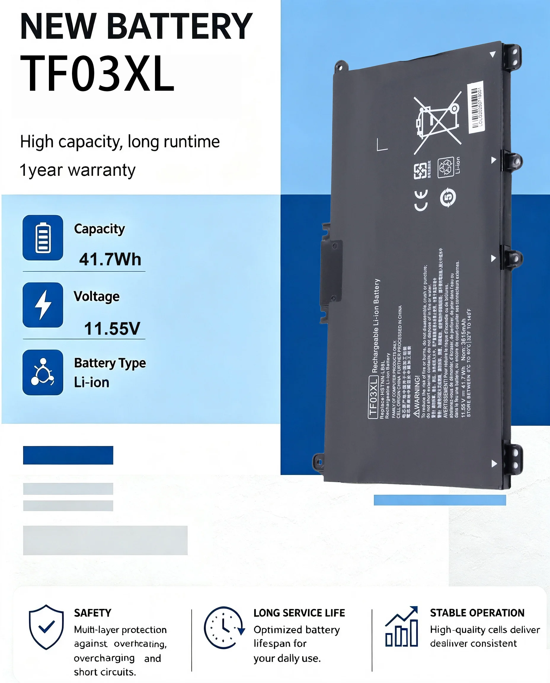 Factory outlet laptop battery TF03XL  For HP Pavilion 14-BF 15-CC 15-CD 17-AR 17-AR007CA 17-AR050WM HSTNN-UB7J 920046-541 TF03XL