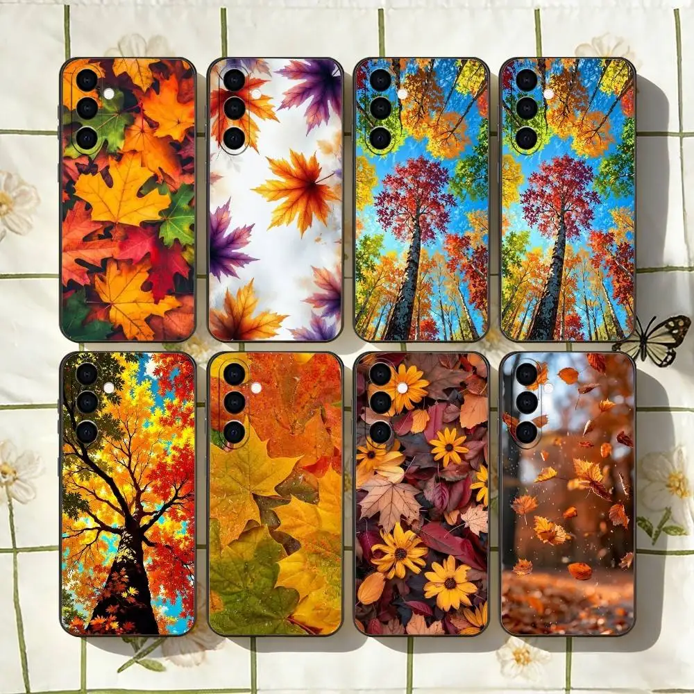 Colorful L-Leaves Phone Case For Samsung Galaxy A73,A72,A71,A70,A53,A52,A51,Others Soft Black Cover