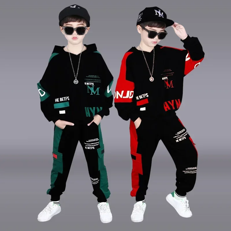 Children Tracksuit Hooded Green Hoodie Two-Piece Street Dance Sports Outfits For Boys Girls Vetement Garcon 4 6 8 10 12 14 Yrs