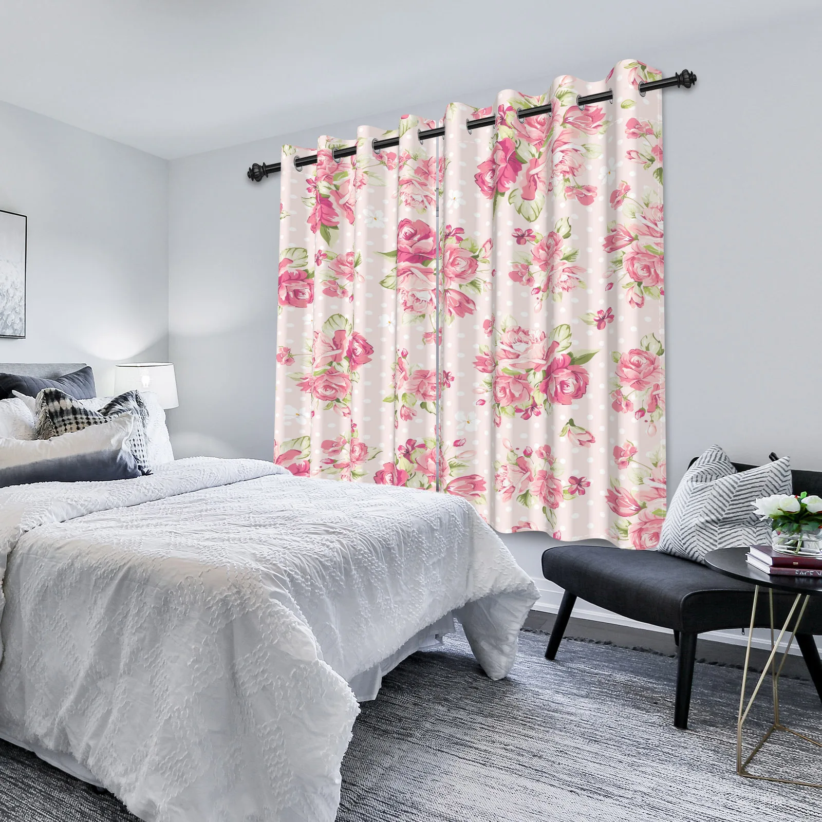 2pcs/set Fresh Floral Fragments Window Curtains Pastoral Style Decorations Home Bedroom Living Room Blackout Polyester Curtains