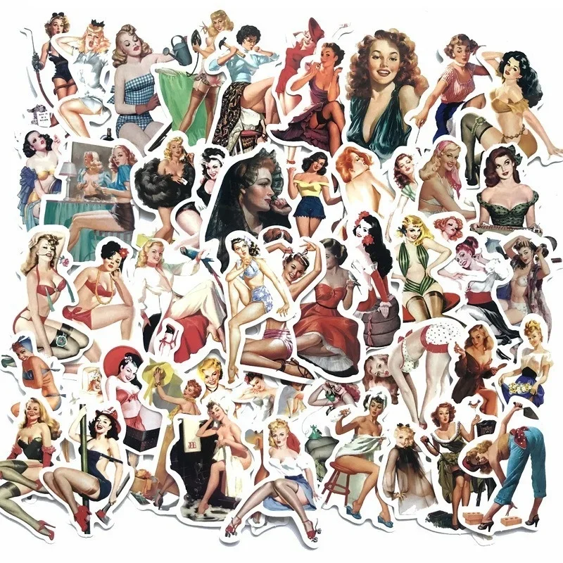 50Pcs/set Retro Sexy Beauty Pin Up Girls Stickers for Laptop Car Scrapbooking Phone Motorcycle Luggage Decal Toys  Gift