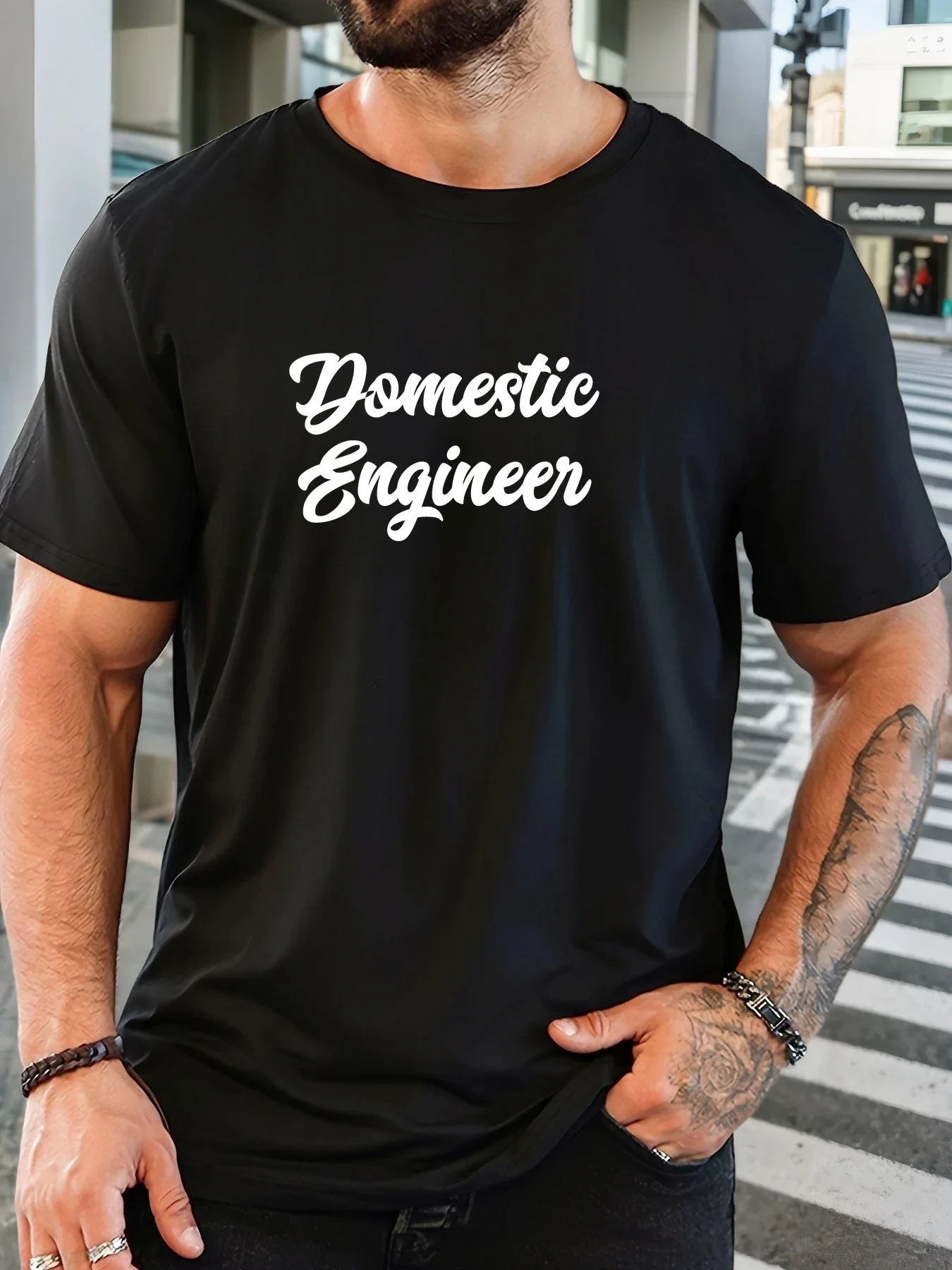 

Pop 2025 Summer Men's Cotton Oversized Tee English Letter Graphic Print Trendy Casual Streetwear Short Sleeve Breathable Round N