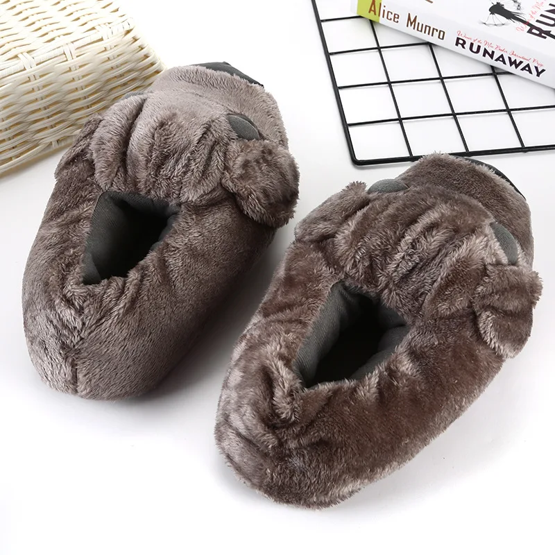 Funny Cartoon Dog Cotton Slippers Women Warm Plush Home Slippers Ladies Furry Flip Flops Couple Bedroom Fluffy Shoes