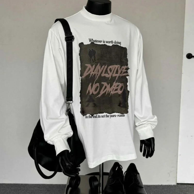 ZAZOMDE Breathable Pure Cotton Long Sleeve Tee Men High Definition Graphic Print Loose Fit Layering Essential Fall Winter Base