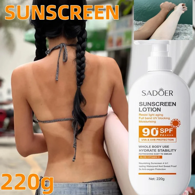 Super 220ml Aloe+Vitamin E Body And Face Sunscreen Lotion SPF 90 PA++++Whole Body Use Protect + Hydrate Moisturizing