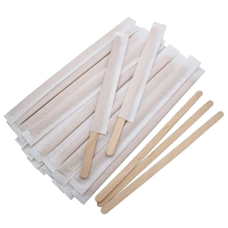 100/300/500Pcs Individually Wrapped Coffee Stirrers, 5.5-Inch Disposable Wooden Sticks for Coffee Tea Hot Beverage Cold Drinks