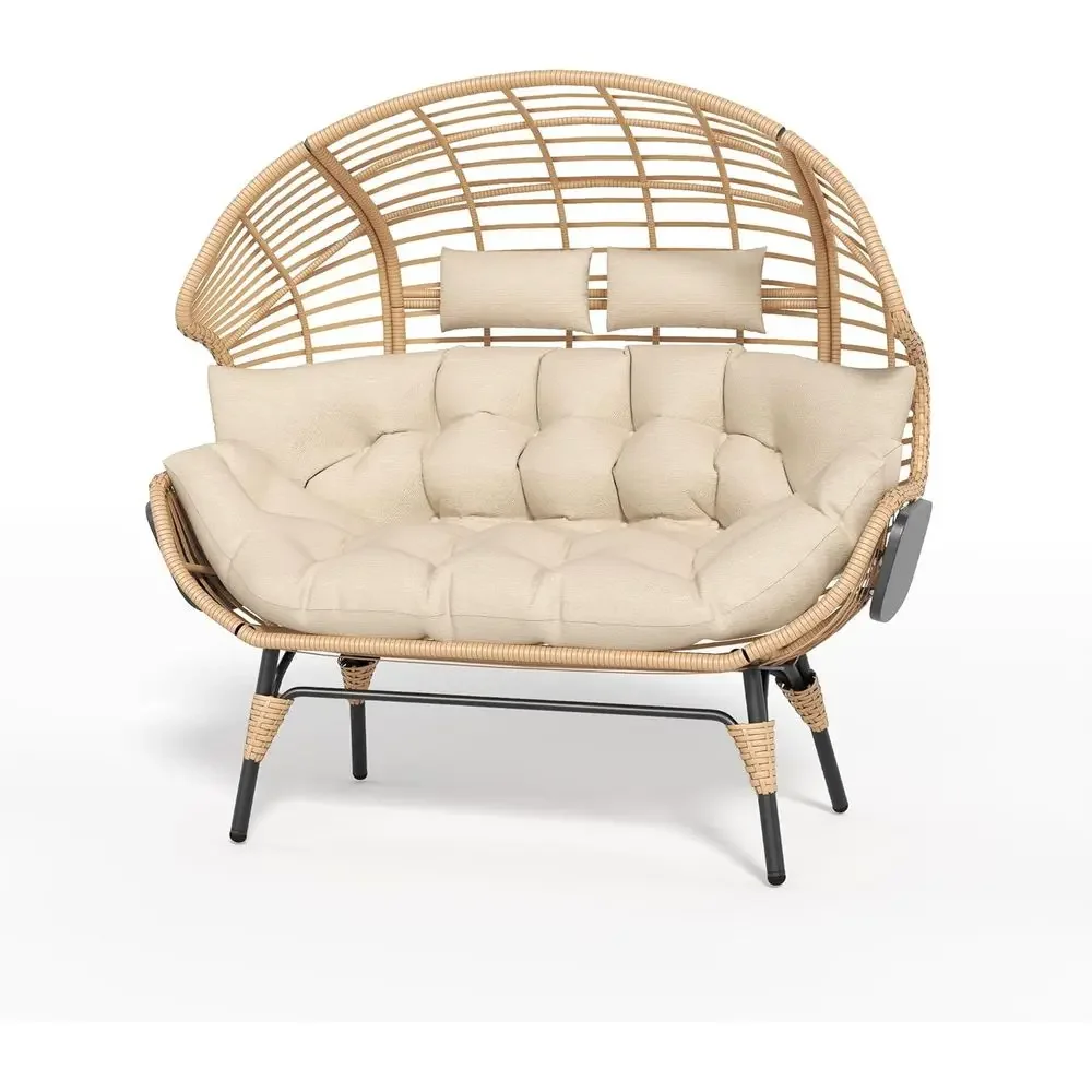 2-Person Oversized Egg Chair with 8 Cushion - 700 lbs Capacity for Indoor or Outdoor Use (Beige Radial)
