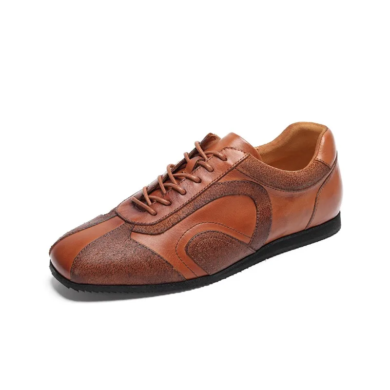 New Men's Leather Casual Leather Shoes Handmade Cowhide Board Fashion German Training Soft Sole Lace-up Sports Sneakers