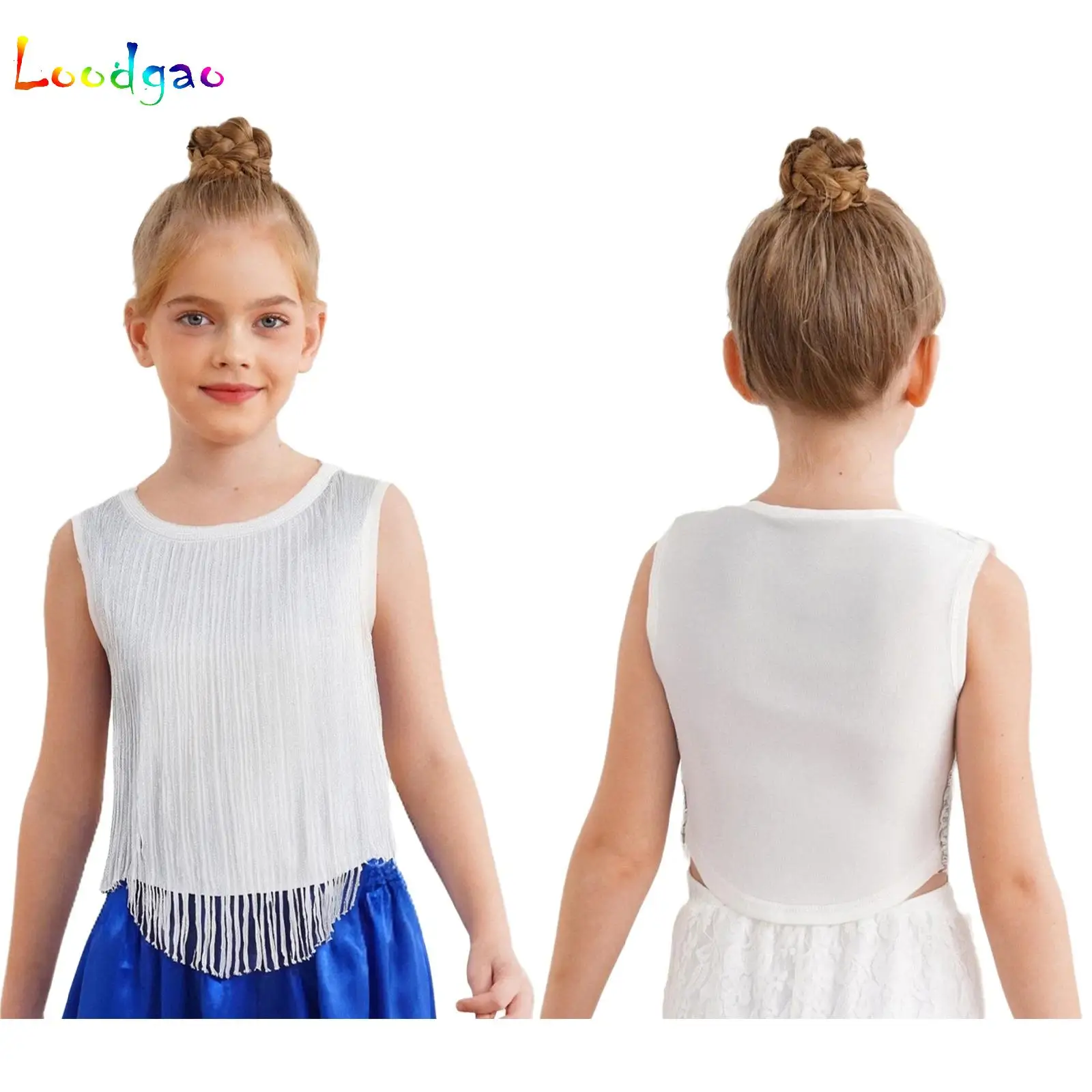 

Sequin Fringe Crop Tops Kids Girls Tassel Sparkly Glitter Dance Sleeveless Tank Shirt Hip-Hop Jazz Dance Performance Clothes