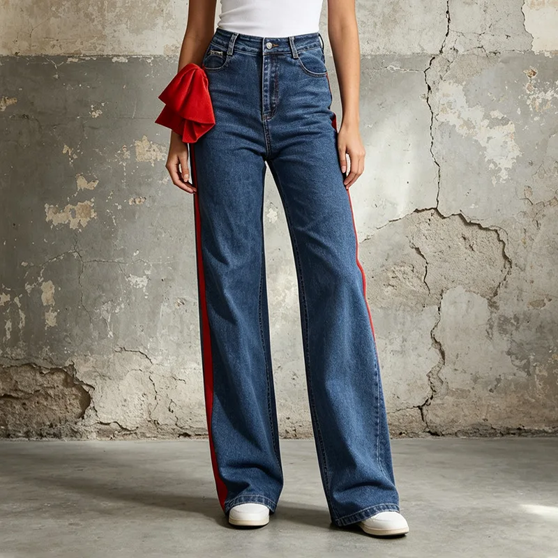 ZAMOR Women's 2026 New Slim-Fit Straight-Leg Jeans with Bow-Knot Spliced Detail Streetwear Denim Pants