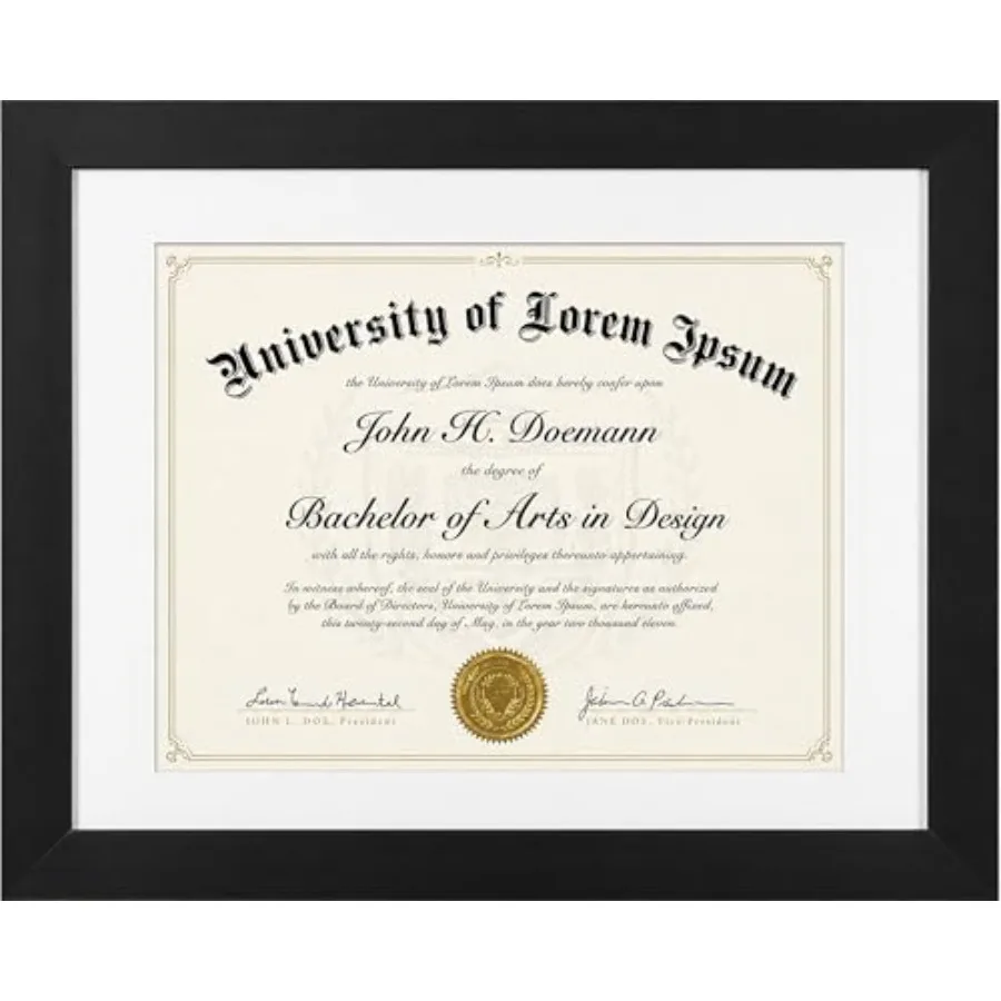 11x14 Diploma Frame with Shatter-Resistant Glass - Use as 8.5x11 Frame with Mat or Display 11x14 Documents Without Mat - Certif