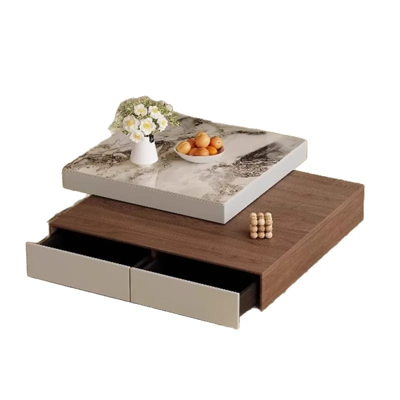

Minimalist rock slab coffee table rotatable living room drawer storage household walnut pattern tea table