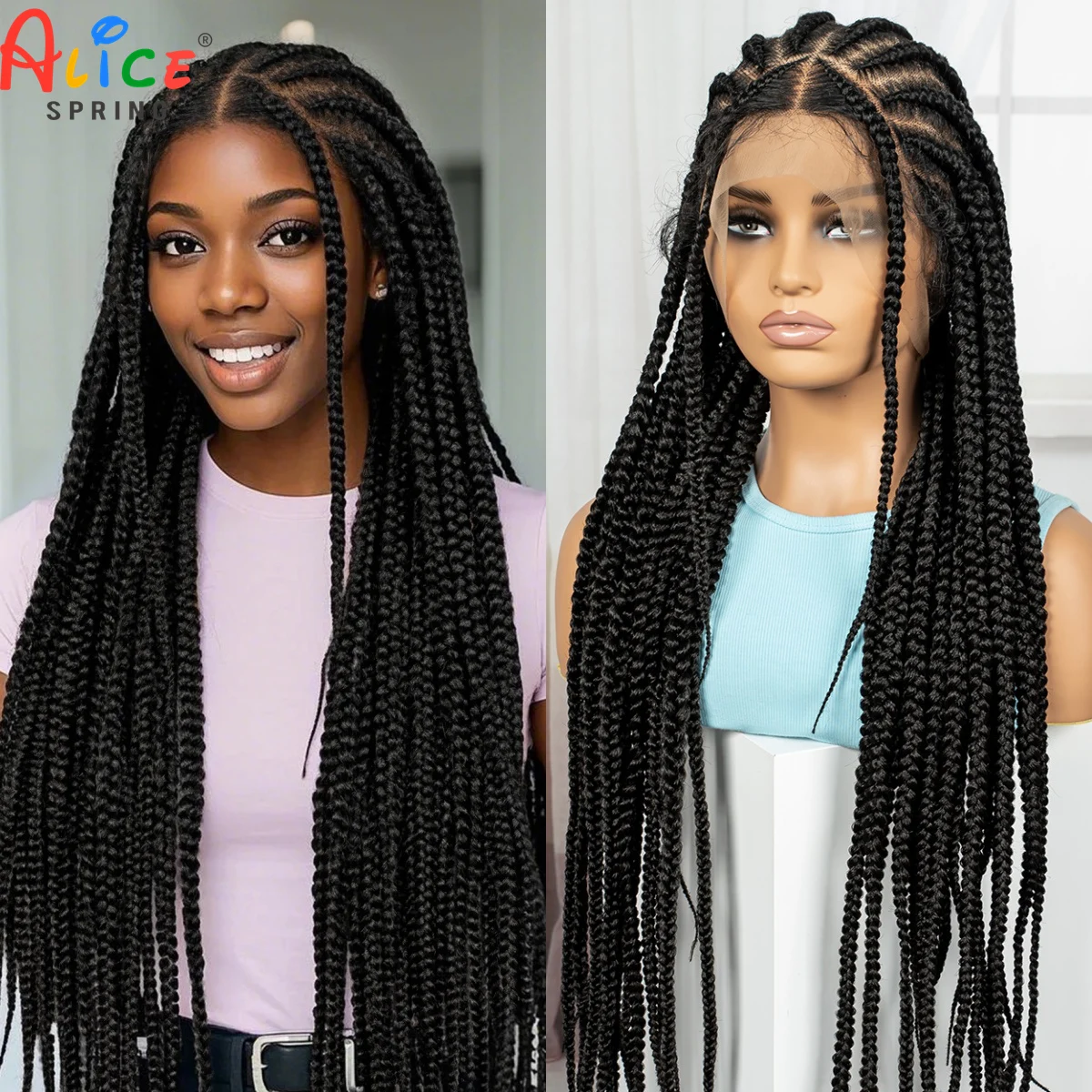 

34inch Cornrow Braided Wigs Synthetic Full Lace Braided Lace Wig with Baby Hair Lace Frontal Knotless Braids Wig for Black Women