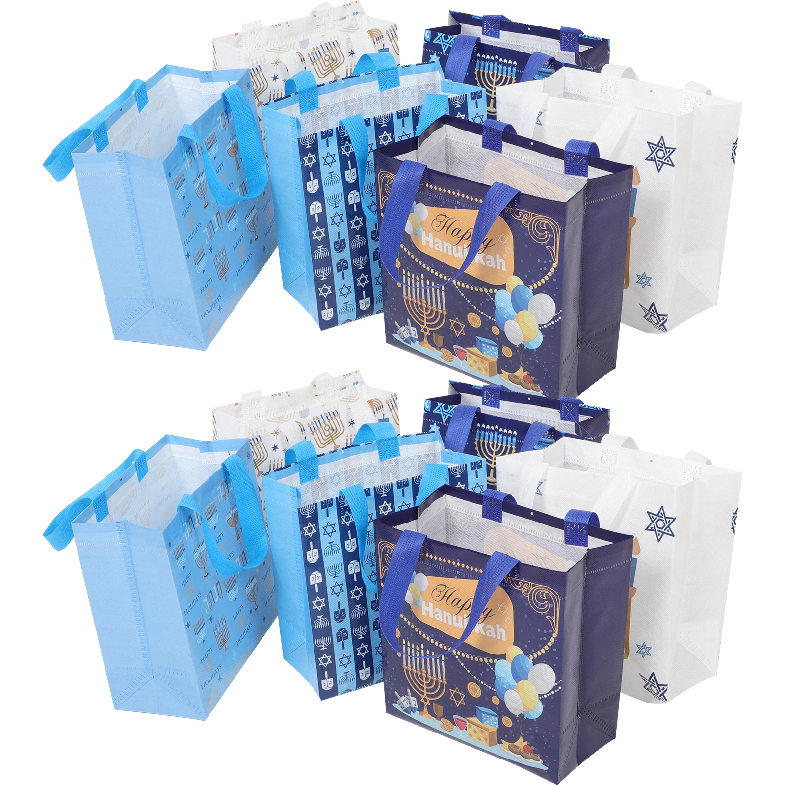 

12 Pcs Hanukkah Tote Bags Nonwoven Reusable Gift Party Favor Bright Printed Packaging Bag Party Favors Fabric Shopping Bags