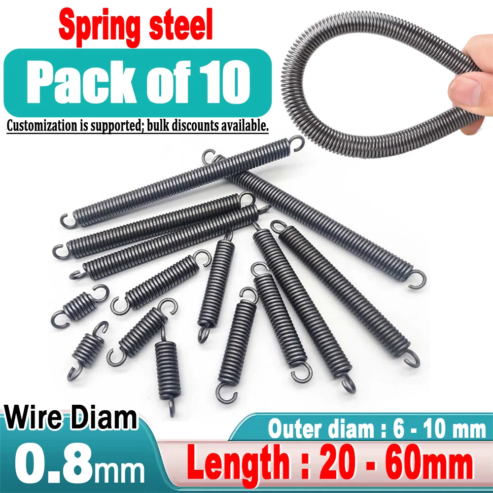 Spring steel Open Hook Tension Spring Wire Diameter 0.8mm with O hook extension spring Outer Diameter 6-10mm Extension Spring