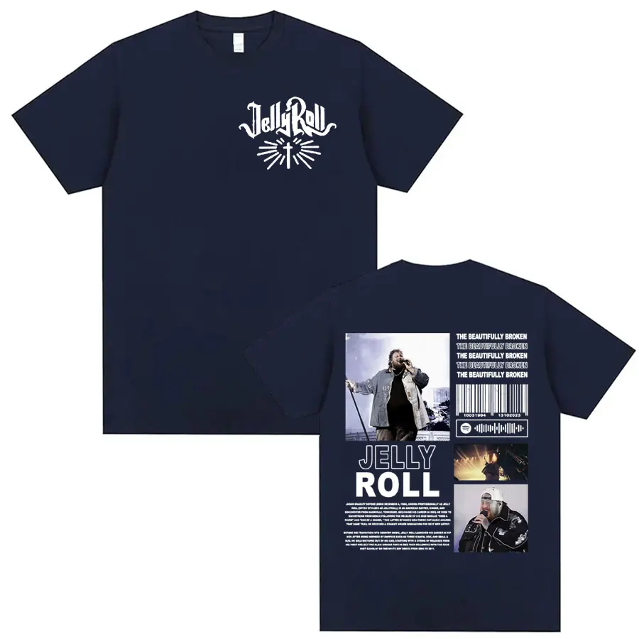 Jelly Roll The Beautifully Broken Tour Graphic T Shirts Casual 100% Cotton Oversized T Shirt Men Women Harajuku Hip Hop T-shirt