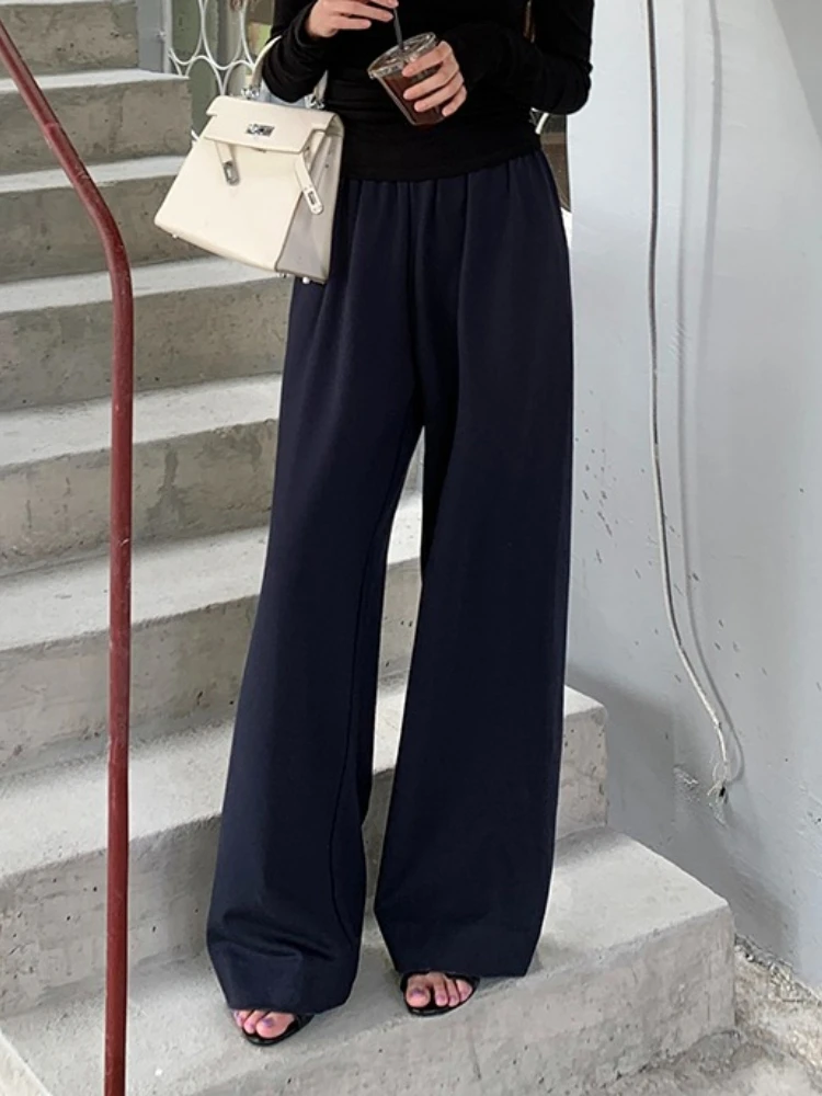 Loose Figure Flattering Casual Long Trousers Daily Wear 2026 Spring Autumn Minimalist Elegant Relaxed Fit Wide Leg Women Pants