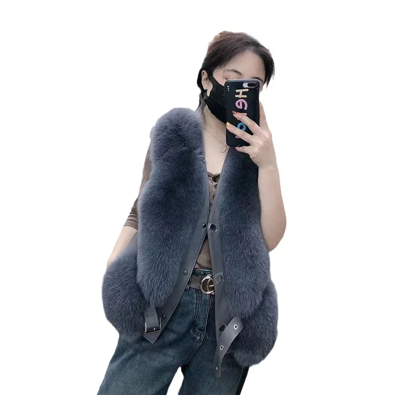 Whole Skin Fox Fur Grass Vest Women's  New Haining Short True Cotton Sheepskin Tank Top Slim Fit and Slim Coat 2024