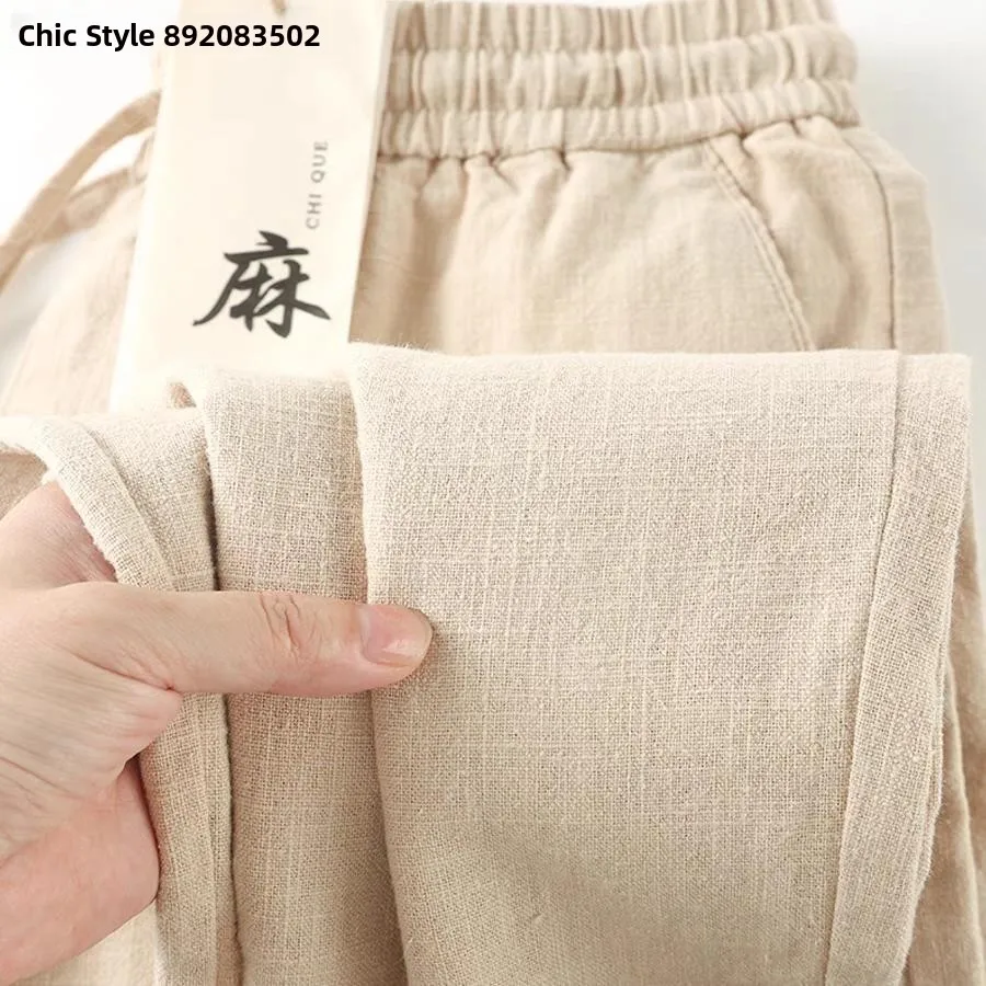 

Loose Straight Leg Cotton Linen Men's Summer Thin Breathable Beach Long Pants Comfortable Lightweight Casual Trousers
