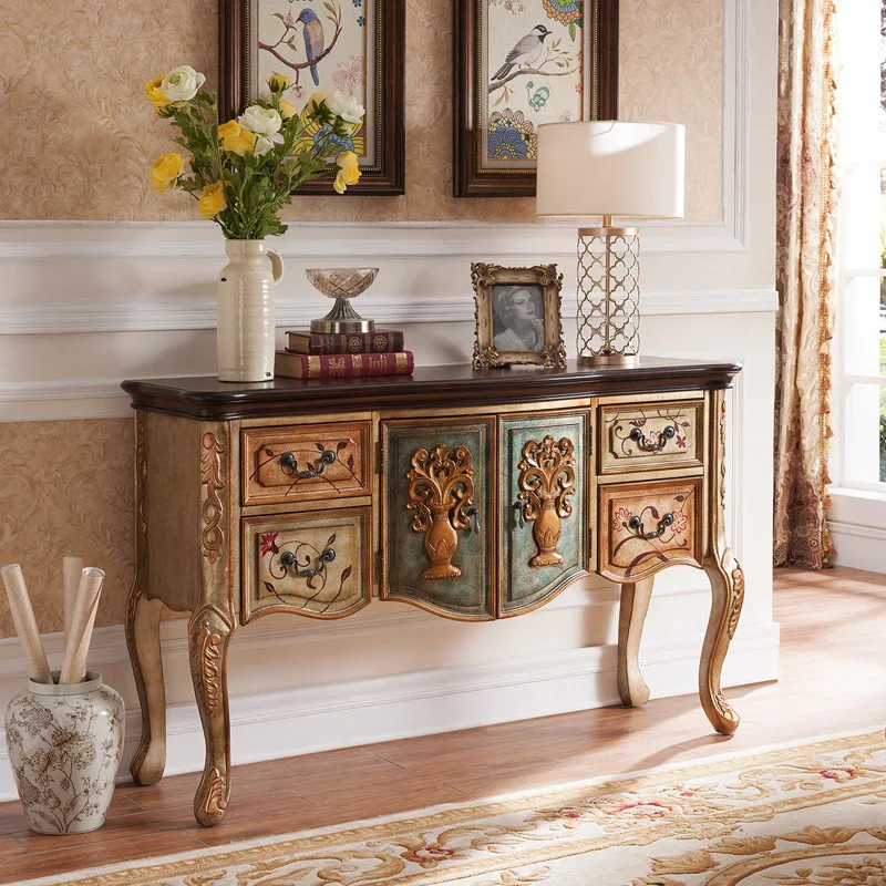 

Beauty Luxury Solid Wood Entrance Cabinet Counter Table Villa Corridor Table Against the Wall Champagne