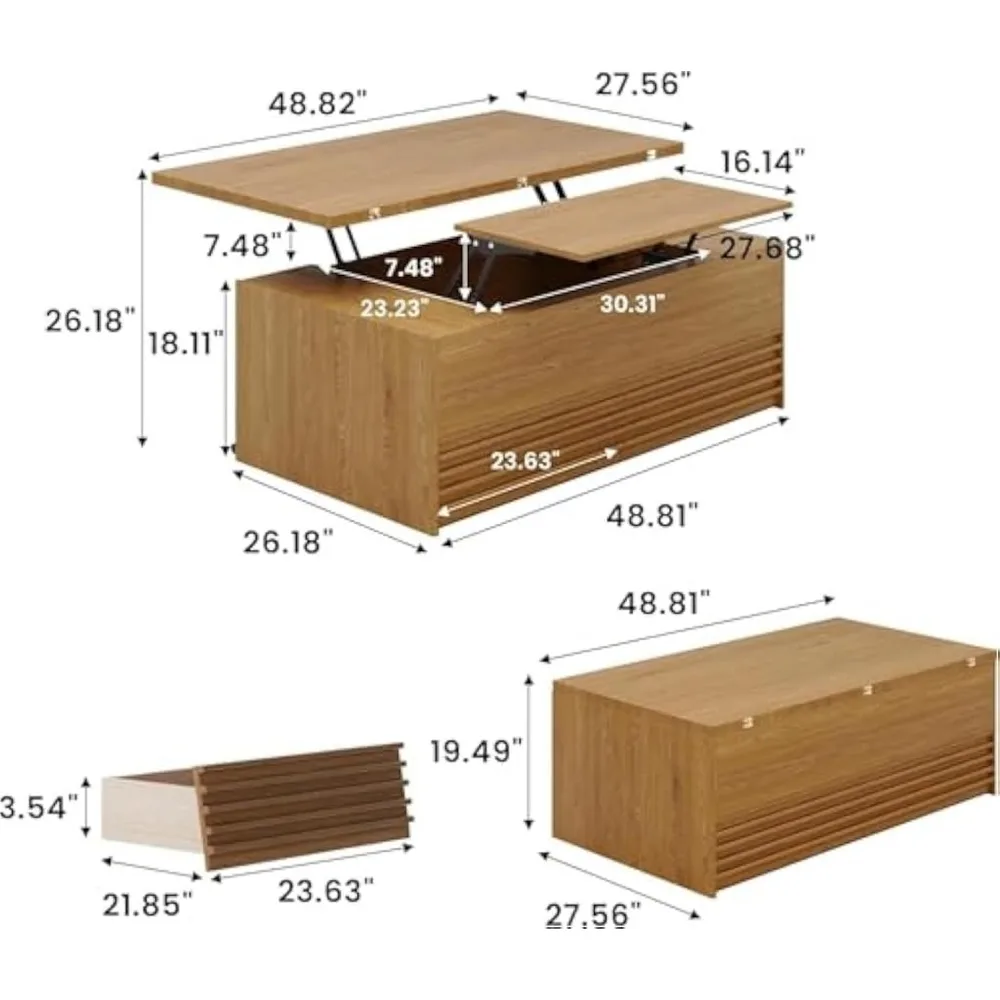 Lift Top ,  with Storage Drawers, Mid Century Modern Coffee Table Converts to Dining Table Square Living Room Table