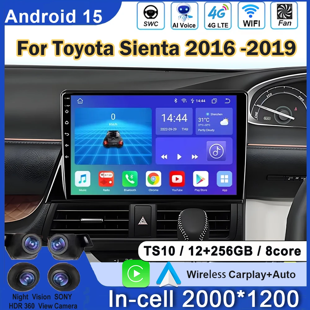 Car Radio For Toyota Sienta 2016 -2019 Carplay Android Auto Stereo GPS Navigation Multimidia Player 2Din Head Unit QLED Screen