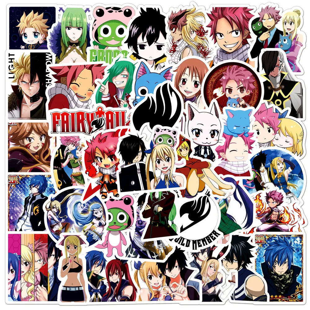 50Pcs Fairy Tail Anime Stickers Lucy Natsu Cartoon Sticker Skateboard Motorcycle Phone Notebook Gray Graffiti Decals