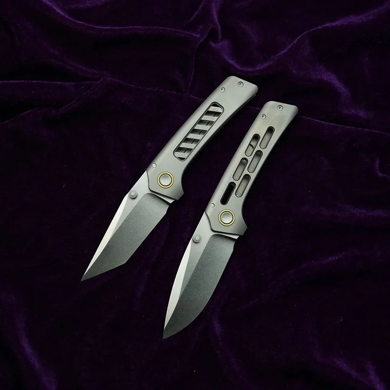 LEMIFSHE personalizado nueva hoja Real D2 mango de titanio rodamientos de cerámica herramienta EDC de bolsillo cuchillo plegable para acampar al aire libre