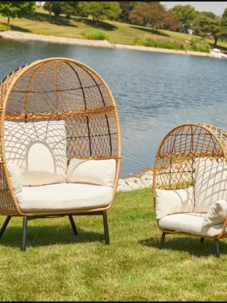 Homes & Gardens Kid's Ventura Outdoor Wicker Stationary Egg Chair with Cream Cushions outdoor chair  garden chair