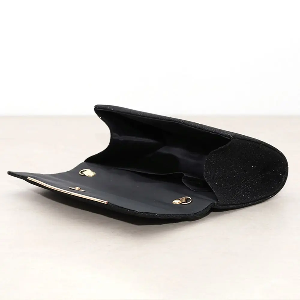 Pleated Flap Wedding Bag Glitter Fabric Detachable Chain Strap Evening Clutch Bag Elegant Style Foldover Closure