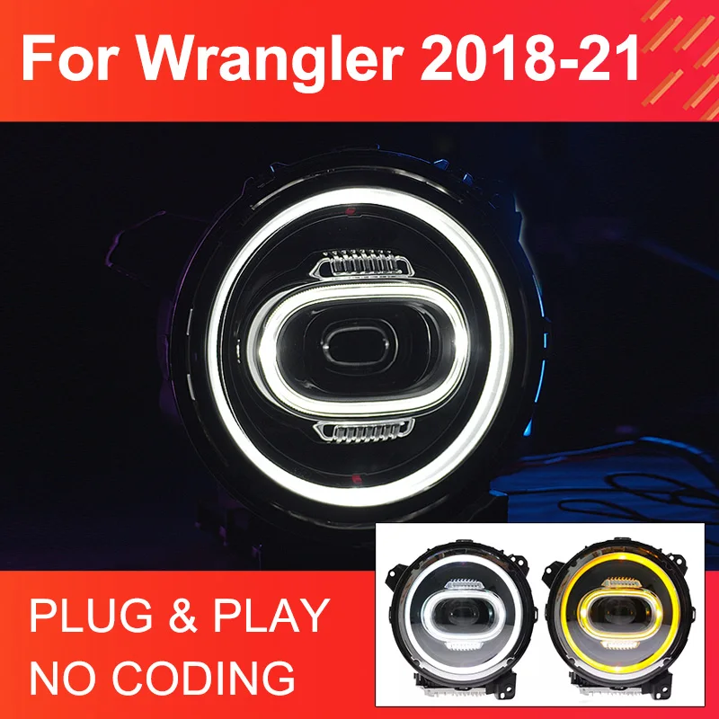 1 Pair LED Head Light Assemly for Wrangler 2018-2021 Headlights Plug and Play LED DRL Turn Project Lens Front Headlights