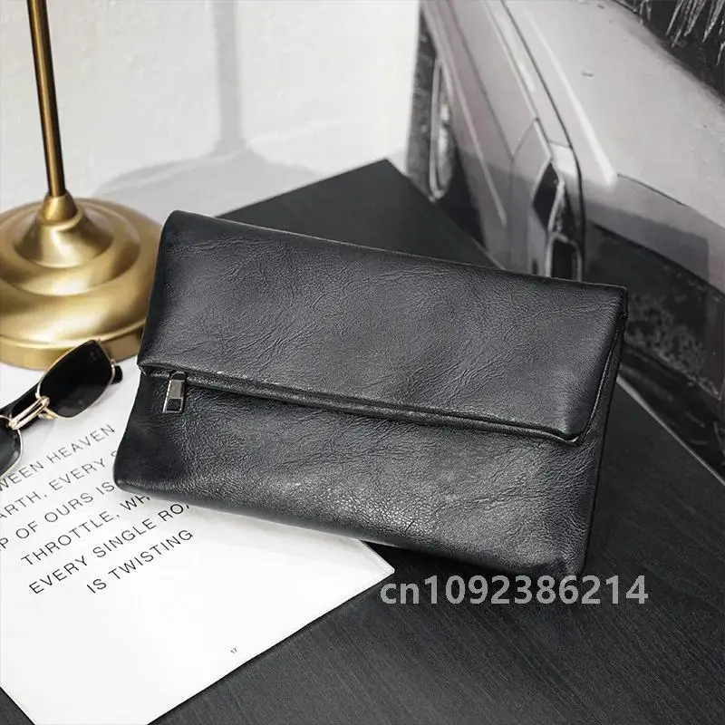 Simple Fashion Men's Clutch Bag Business Folding Clutch for Men Clutch Soft Wallet Hand Handbag Luxury Leather Male PU Purse Bag