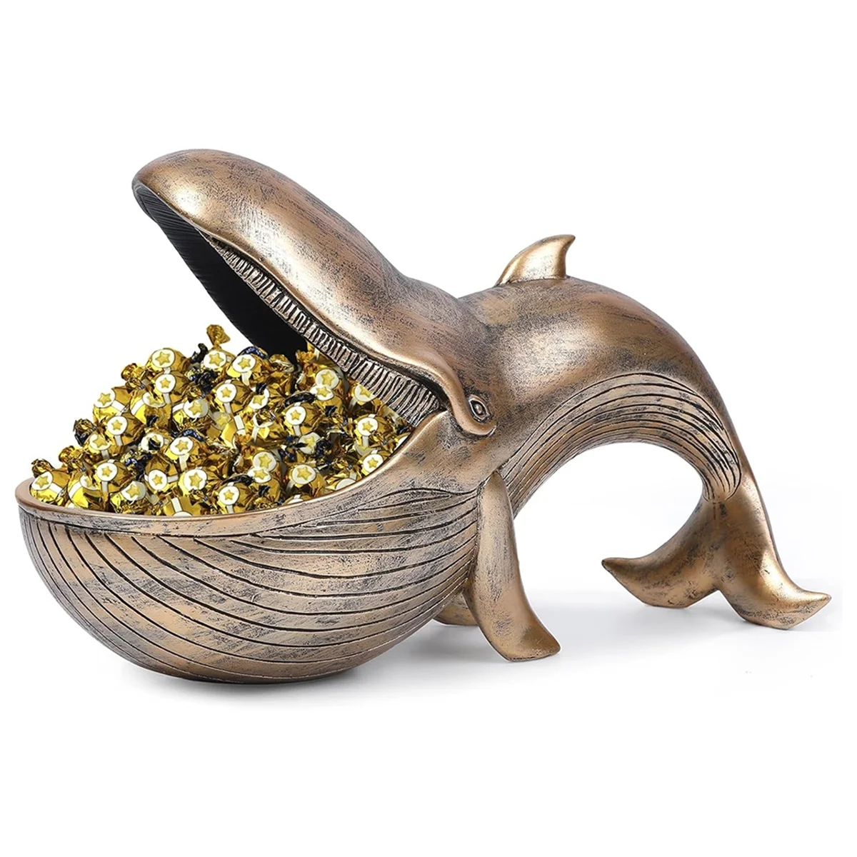 Whale Statue, Resin Whale Figurine Fun Candy Dish Key Bowl for Entryway Table, Big Mouth Sculpture Table