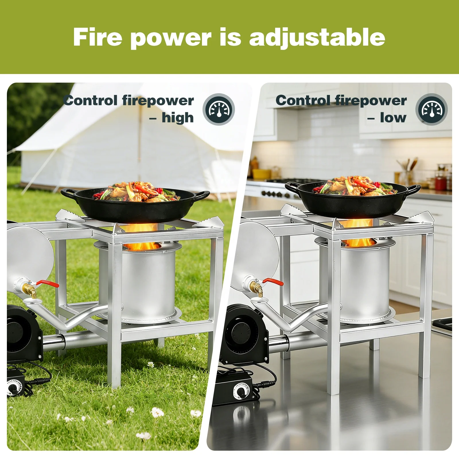 Adjustable Flame Cookware Multi-Fuel Waste Oil Heater with Forced Air Blower Smokeless Burner for Efficient Cooking