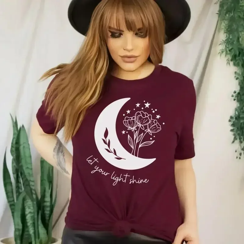 Let Your Light Shine Womens T Shirt Moon For Women Starry Night Faith Matthew 5 16 Spiritual Tee
