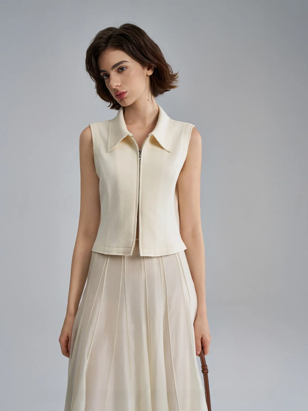 

Faionable Knitted Svel Vest Women's Zipper Casual Jaet HONG Spring Summer New Arrival Slim Fit Cotton Nylon Blend