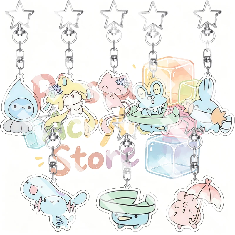 Llavero de acrílico de dibujos animados versión Q de Pocket Monsters: Lotad, Jirachi, Mew, Politoed, Slowpoke. Colgante de anime lindo para bolso, accesorio y adorno.