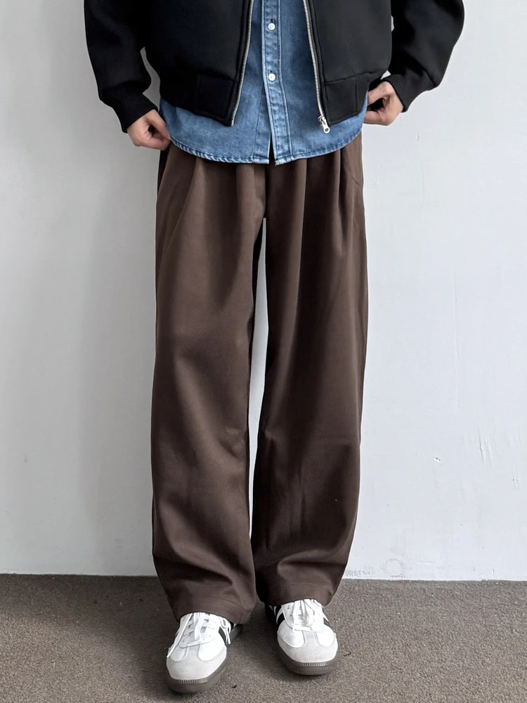 

Мужские шерстяные брюки в стиле ретро на осень-зиму, свободные прямые брюки с плиссировкой, однотонные, драпирующиеся, универсальные, молодежный тренд