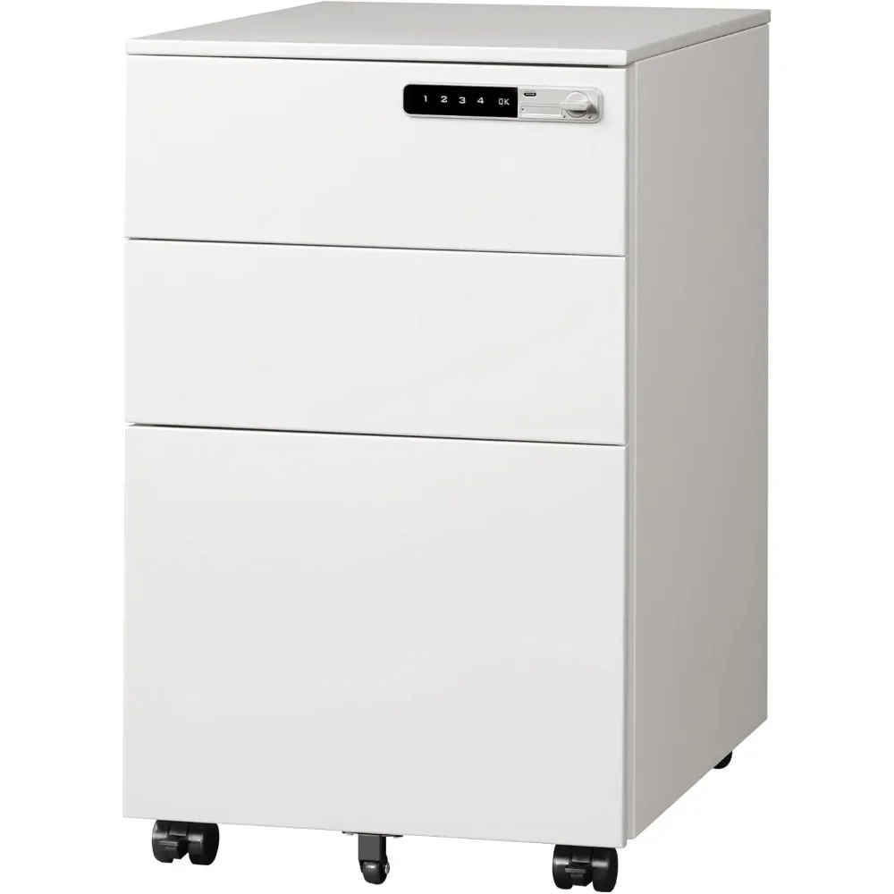 

3 drawer file cabinet with combination lock，fully assembled metal filling cabinet except wheels, mobile under desk file cabinet