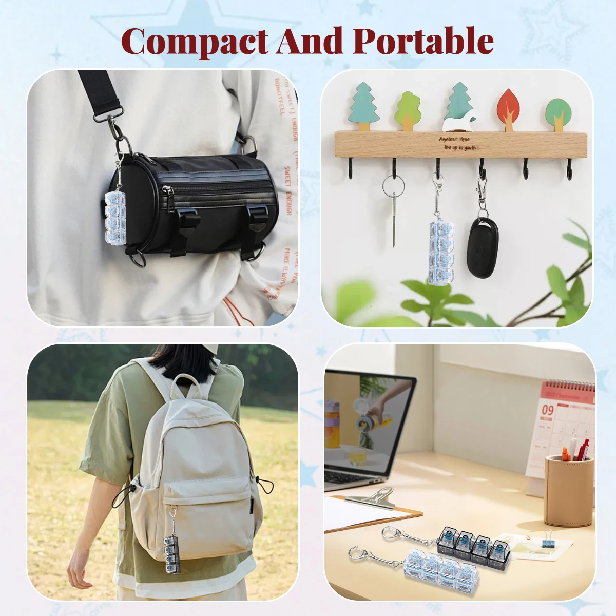 4 Keys Transparent Keyboard Fidget Toys for Adults Keyboard Clicker with LED Light Keychain Fidget for Anxiety Decompression