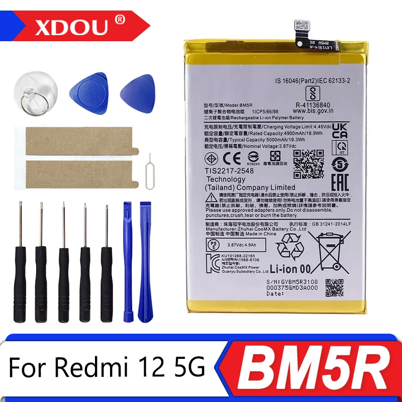 

Brand New Battery BM5R 5000mAh For Xiaomi Redmi 12 5G Phone Replacement Batteries +Tools