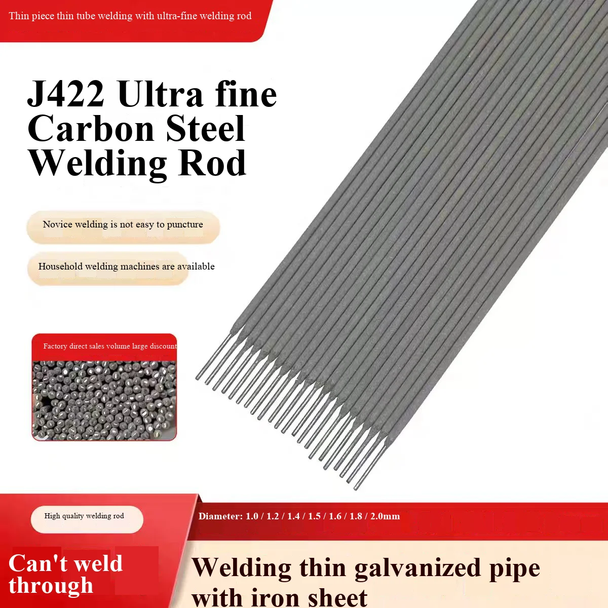 AWS E6013 J422 E4303 welding electrodes 1.0 1.2 1.4 1.6 1.8 2.0/2.5/mm, carbon steel thin-piece welding electrodes