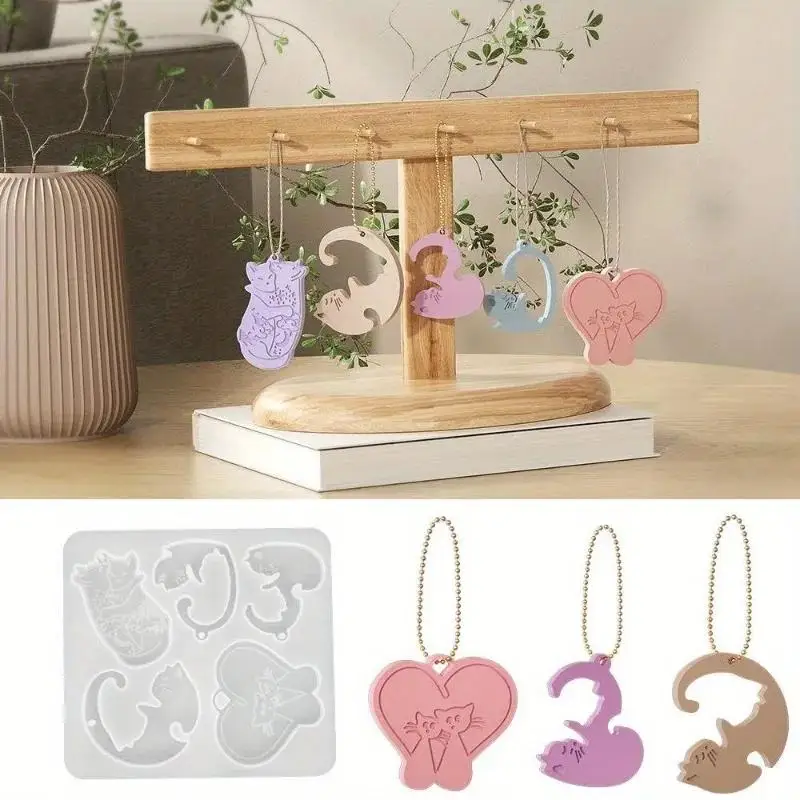 

Crystal Dropper DIY Resin Cat Pendant Hanging Aromatherapy Couple Kitten Keychain Silicone Mold