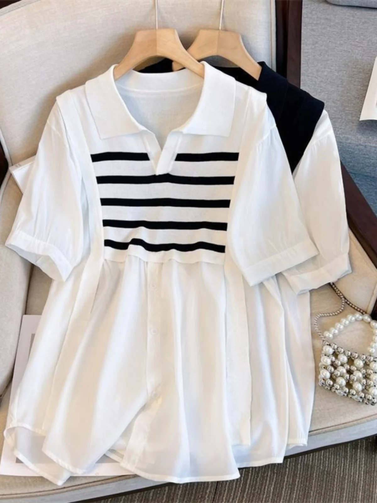 

Женские свободные брюки размера плюс, длина миди, ort Sve, шифоновое сращивание, корейский Sle, для поездок на работу, с узором в полоску, лето 2023,