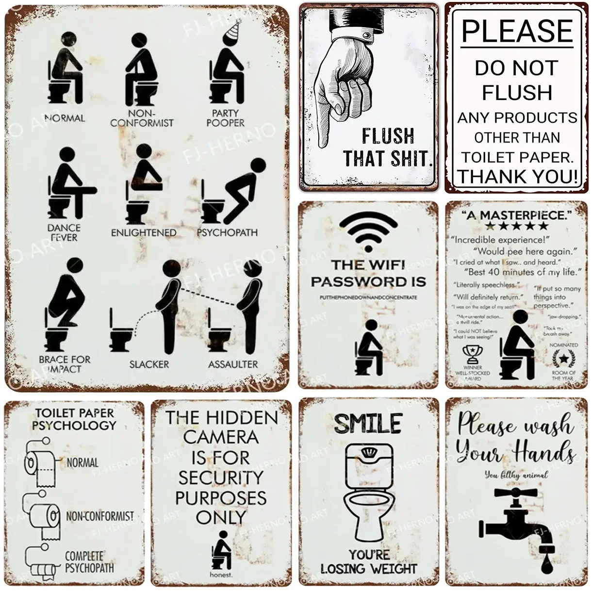 HD Metal Tin Sign Funny Bathroom Wall Decor Retro Toilet Humor WiFi Wash Hands Sign for Restroom Bar Cafe