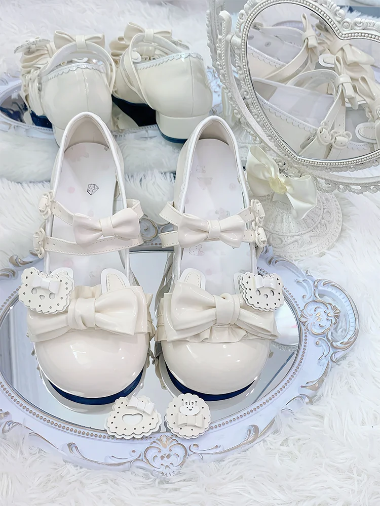 

Sweet Girl Lolita Original Single Shoe Round Head Cute Biscuit Bow Low Heel Lolita Lo Shoes Japanese Girl Tea Party Shoes