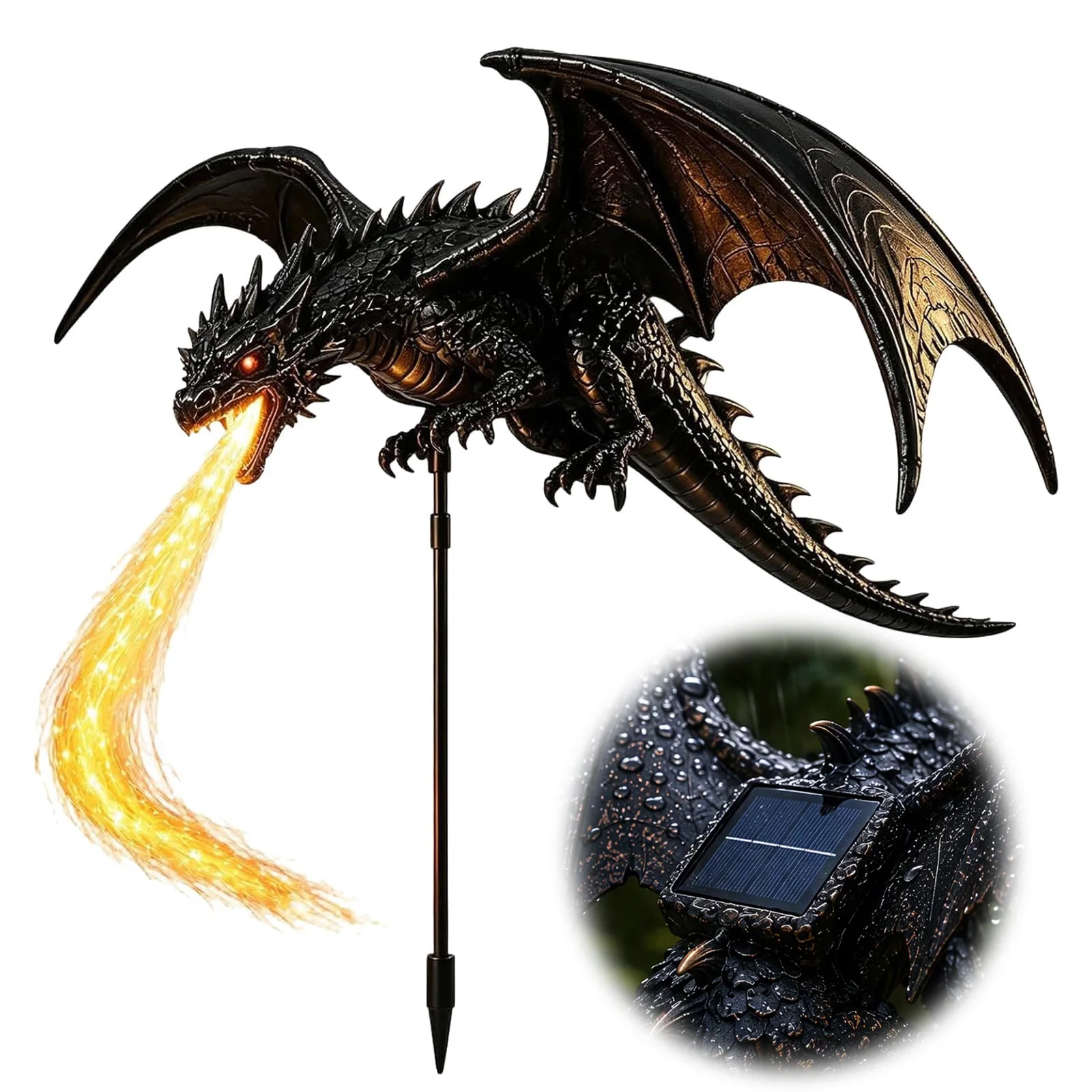 Solar Dragon Fire Garden Light, Solars Powered Dragons Figurine Flame Stake Lights For Outdoor Lawn, Pathway Resin Decor Light - view 5