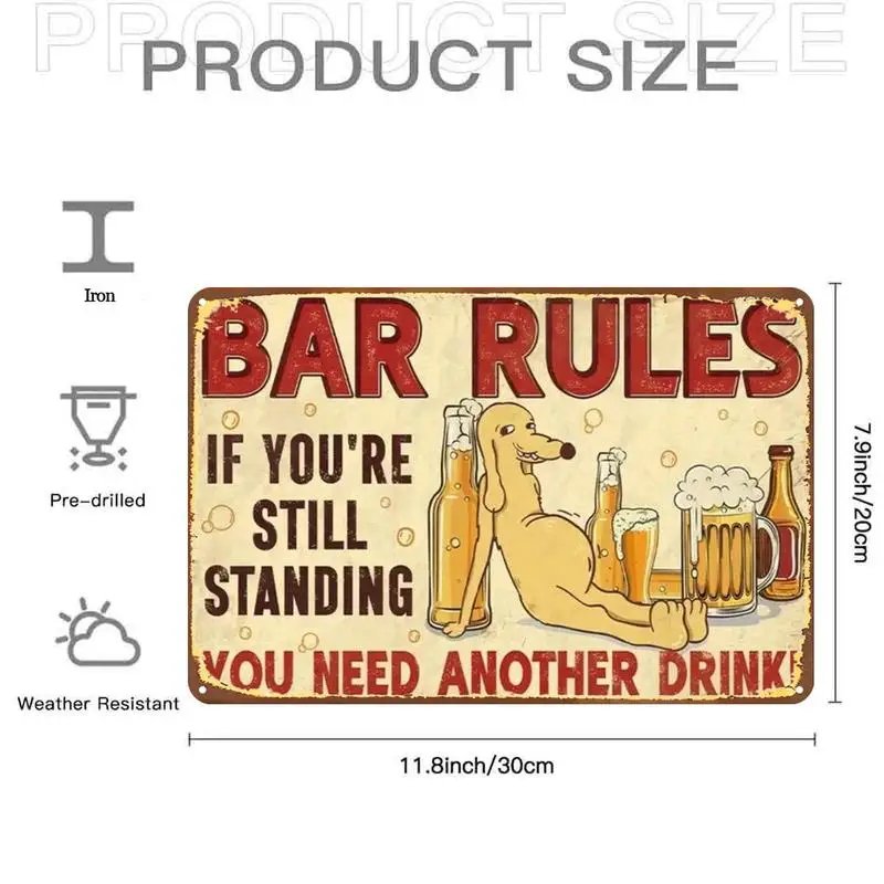 Fun Bar Rules Beer Sign Metal Plaque，Pre-drilled holes，Suitable for indoor use、Garden、Outdoor、Family