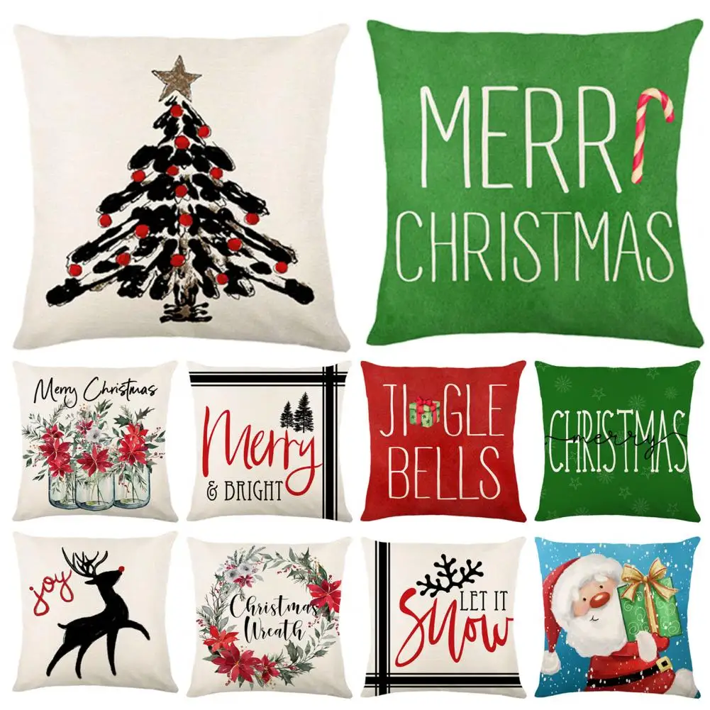 Practical Pillow Cover Square Cushion Cover Washable Gift Christmas Design Pillow Covers